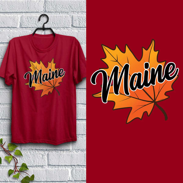 Maine Autumn Leaf T-Shirt Adult Unisex, 100% Cotton, S-XXL, New England Tshirts