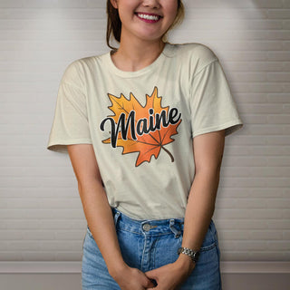 Maine Autumn Leaf T-Shirt Adult Unisex, 100% Cotton, S-XXL, New England Tshirts