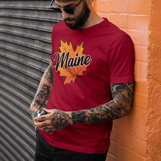 Buy true-red Maine Autumn Leaf T-Shirt Adult Unisex, 100% Cotton, S-XXL, New England Tshirts