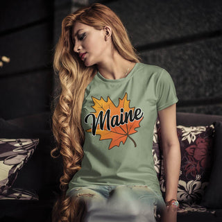 Buy sage Maine Autumn Leaf T-Shirt Adult Unisex, 100% Cotton, S-XXL, New England Tshirts