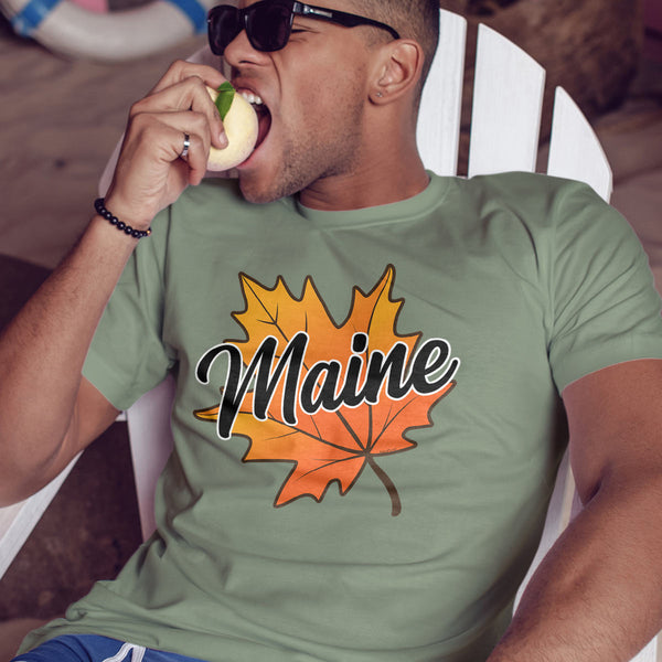 Maine Autumn Leaf T-Shirt Adult Unisex, 100% Cotton, S-XXL, New England Tshirts