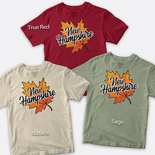 New Hampshire Autumn Leaf T-Shirt Adult Unisex, 100% Cotton, S-XXL, New England Tshirts