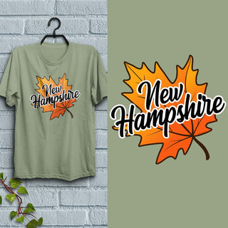 New Hampshire Autumn Leaf T-Shirt Adult Unisex, 100% Cotton, S-XXL, New England Tshirts