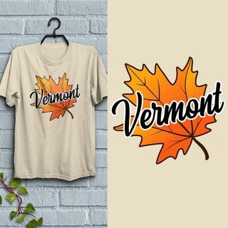 Vermont Autumn Leaf T-Shirt Adult Unisex, 100% Cotton, S-XXL, New England Tshirts