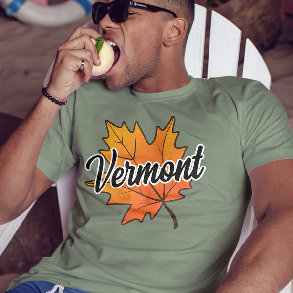 Vermont Autumn Leaf T-Shirt Adult Unisex, 100% Cotton, S-XXL, New England Tshirts