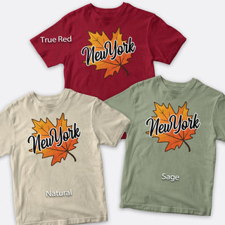 New York Autumn Leaf T-Shirt Adult Unisex, 100% Cotton, S-XXL, New England Tshirts