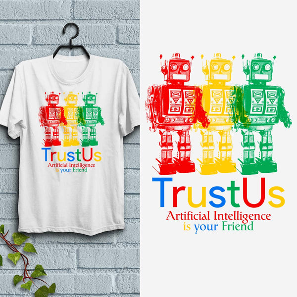 AI Robots Here To Help White T-Shirt Adult Unisex S-2X 100% Cotton