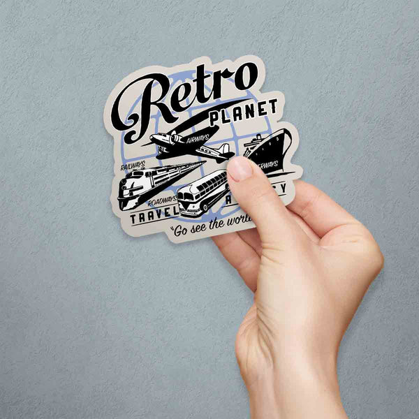 Retro Planet Travel Agency Die Cut Vinyl Sticker