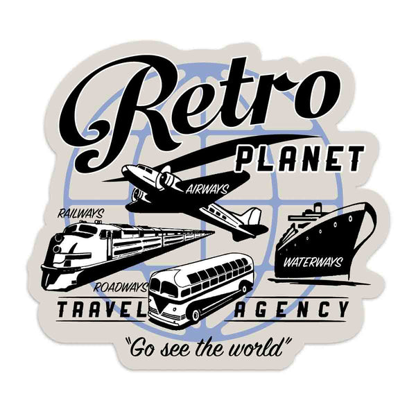 Retro Planet Travel Agency Die Cut Vinyl Sticker