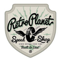 Retro Planet Speed Shop Garage Mini Sticker