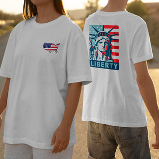 Lady Liberty Double-Sided T-Shirt Adult Unisex S-2X 100% Cotton