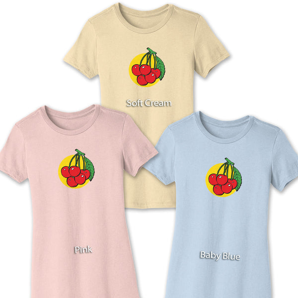 Women's Cherries Slim Fit T-shirt S-2X Fruit Design
