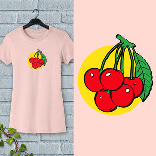 Women's Cherries Slim Fit T-shirt S-2X Fruit Design