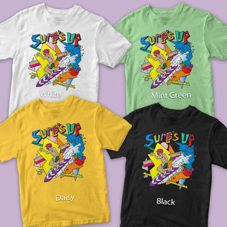 Surf's Up 80s Style Design T-Shirt, Adult Unisex 100% Cotton, S-XXL