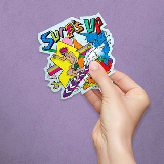 Surf's Up 80s Design Surfing Die Cut Vinyl Sticker