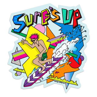 Surf's Up 80s Design Surfing Die Cut Vinyl Sticker