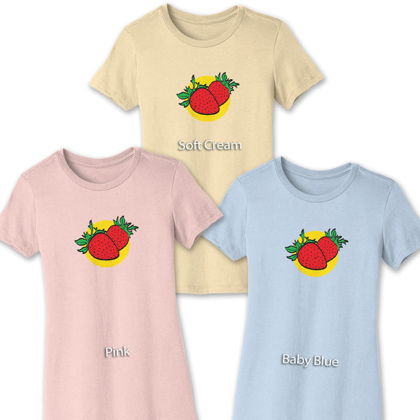 Women's Strawberries Slim Fit T-shirt S-2X Fruit Design