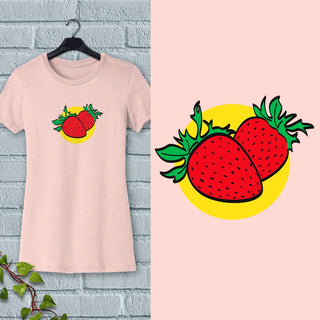 Women's Strawberries Slim Fit T-shirt S-2X Fruit Design