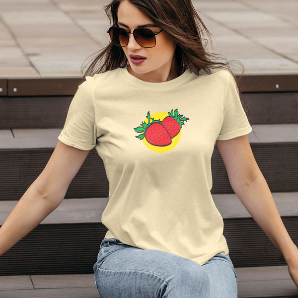 Women's Strawberries Slim Fit T-shirt S-2X Fruit Design