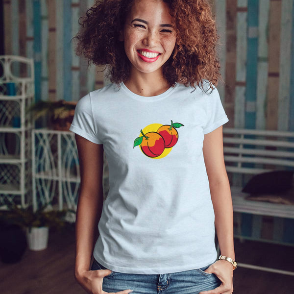 Women's Peaches Slim Fit T-shirt S-2X Fruit Design