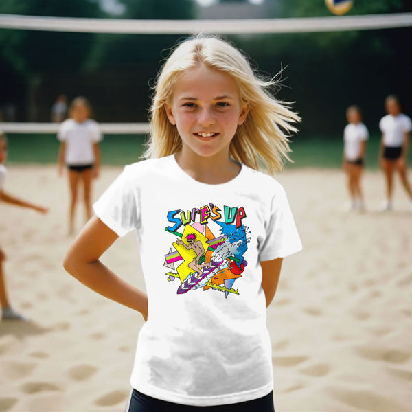 Surf's Up 80s Style Design T-Shirt, Youth Unisex 100% Cotton, XS-XL