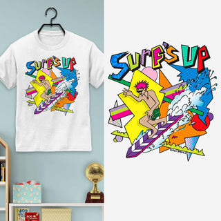 Surf's Up 80s Style Design T-Shirt, Youth Unisex 100% Cotton, XS-XL