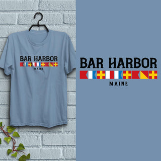 Bar Harbor Maine Nautical Flags T-Shirt, Adult Unisex 100% Cotton, S-2X