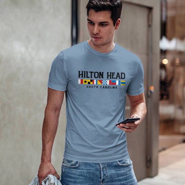 Hilton Head South Carolina Nautical Flags T-Shirt, Adult Unisex 100% Cotton, S-2X