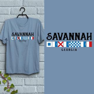 Savannah Georgia Nautical Flags T-Shirt, Adult Unisex 100% Cotton, S-2X