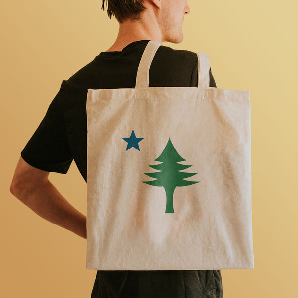 Maine State Pine Tree & Star Canvas Tote Bag