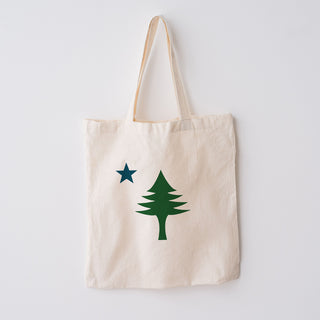 Maine State Pine Tree & Star Canvas Tote Bag