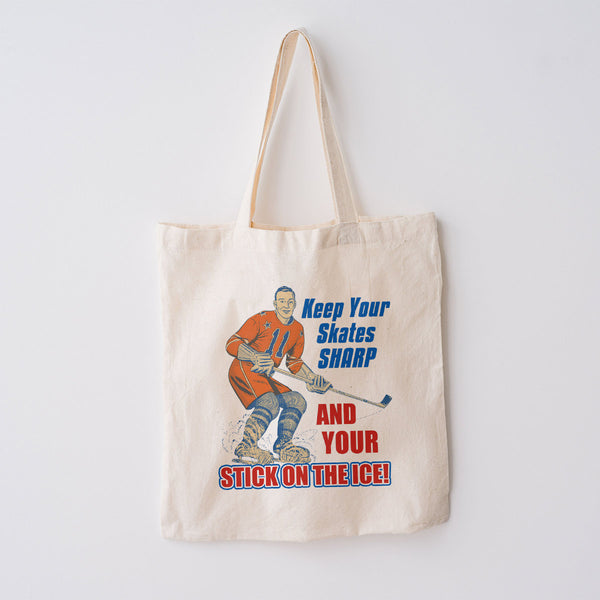 Hockey Keep Your Skates Sharp Tote Bag Large Canvas Tote Grocery Totes