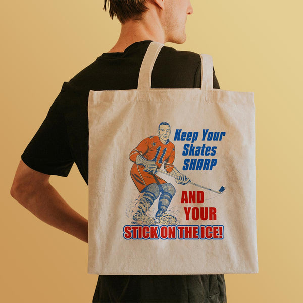 Hockey Keep Your Skates Sharp Tote Bag Large Canvas Tote Grocery Totes