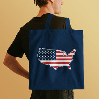 USA Patriotic Flag Large Cotton Canvas Tote Bag Grocery Totes