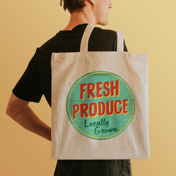 Fresh Produce Locally Grown Tote Bag Large Canvas Tote Grocery Totes