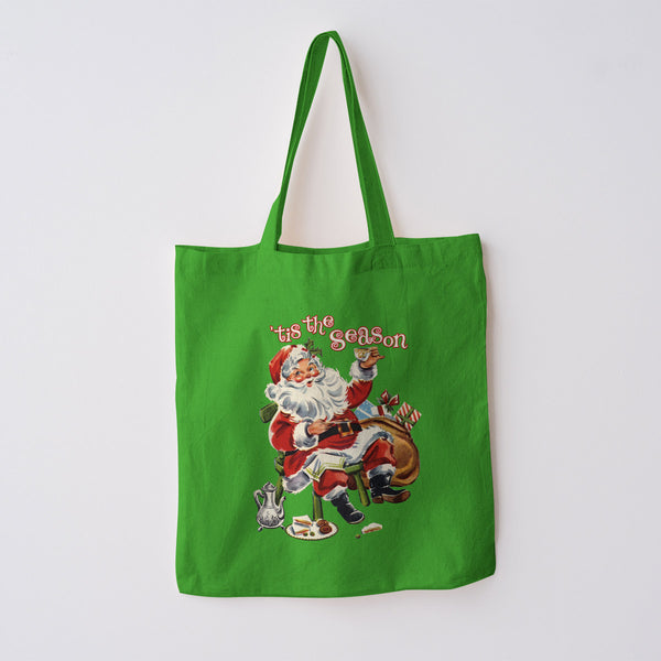 Santa Tis The Season Cotton Canvas Tote Bag Grocery Totes