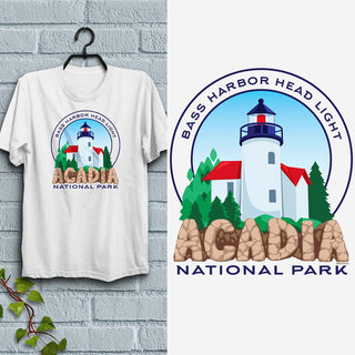 Maine Bass Harbor Head Lighthouse T-Shirt Adult Unisex S-XXL, 100% Cotton