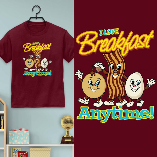 I Love Breakfast Anytime Youth T-Shirt Unisex XS-XL