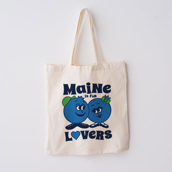 Maine is for Lovers Retro Blueberries Large Canvas Tote Bag Grocery Totes