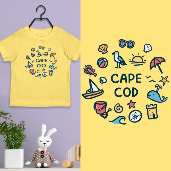 Cape Cod Playful Beach Icons Toddler T-Shirt, Unisex Toddler 2T-5/6, 100% Cotton T-Shirt, Travel Souvenir Tshirts