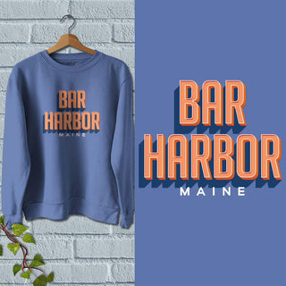 Sweatshirt; Bar Harbor Maine Retro Design Sweatshirt, Adult Unisex, S-XXL, Cotton Poly Blend, Maine Sweatshirts