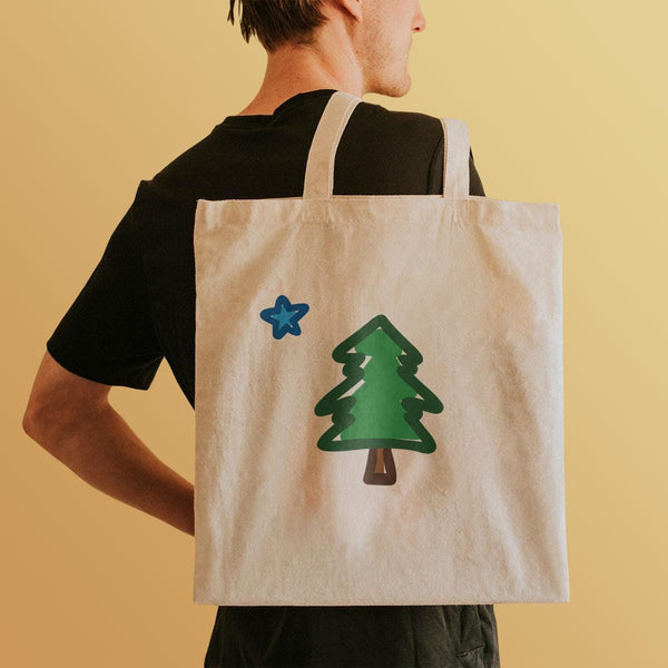 Tote Bag; Maine State Star & Tree Doodle Design,  Canvas Grocery Totes, Large Tote Bag, Everyday Totes, Market Bags, Reusable Grocery Bag