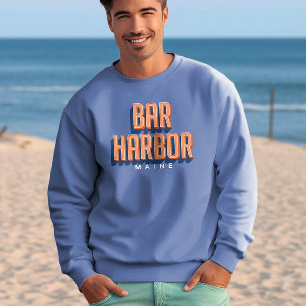 Sweatshirt; Bar Harbor Maine Retro Design Sweatshirt, Adult Unisex, S-XXL, Cotton Poly Blend, Maine Sweatshirts