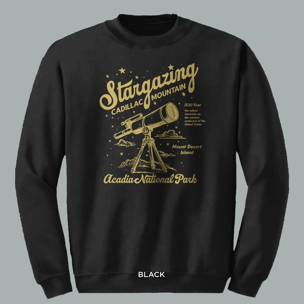 Cadillac Mountain Stargazing Acadia National Park Adult Sweatshirt, Unisex S-2X, Cotton Poly Blend, Maine Sweatshirts