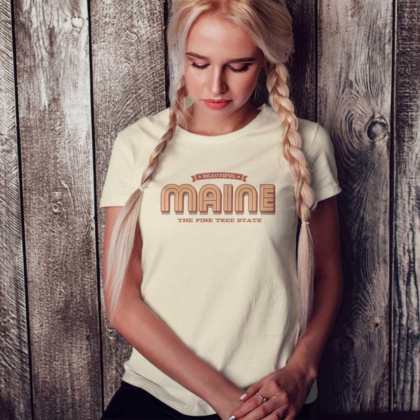 T-Shirt; Beautiful Maine The Pine Tree State, Adult Unisex Shirt Sizes S - XXL, 100% Cotton, ME Souvenir Tshirts, State of Maine T-shirts