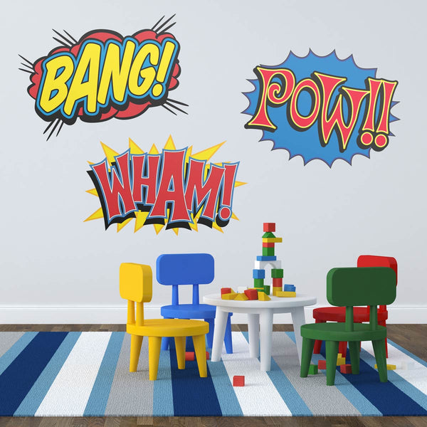 Wham Bang Pow Comic Sound Cutout Wall Decals Set
