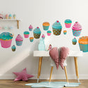Cupcakes Wall Decal Assorted Sizes Set Of 16, Peel & Stick Cupcake Wall Stickers