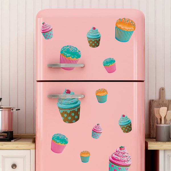 Cupcakes Wall Decal Assorted Sizes Set Of 16, Peel & Stick Cupcake Wall Stickers