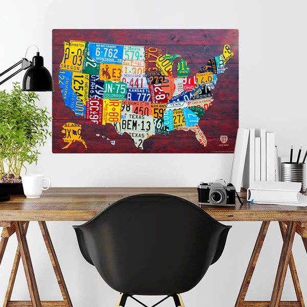 USA 50 Map License Plate Style Wall Decal
