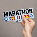 Bumper Sticker; Marathon Florida Nautical Flags, Large Vinyl Decal for Coolers, Campers, Boats & More! Perfect Gift for Ocean Lovers!